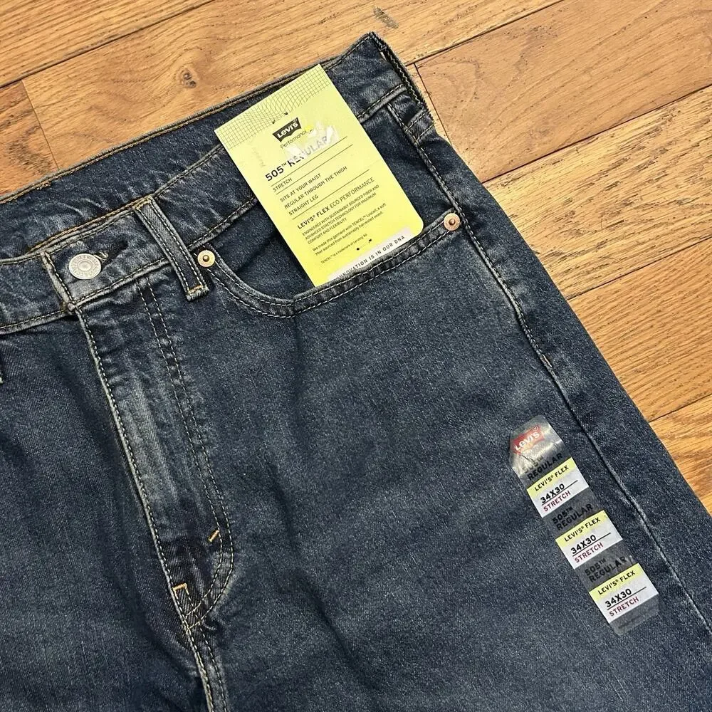 NEW Levis 505 Flex Performance Stretch Straight Leg Jeans 34x30